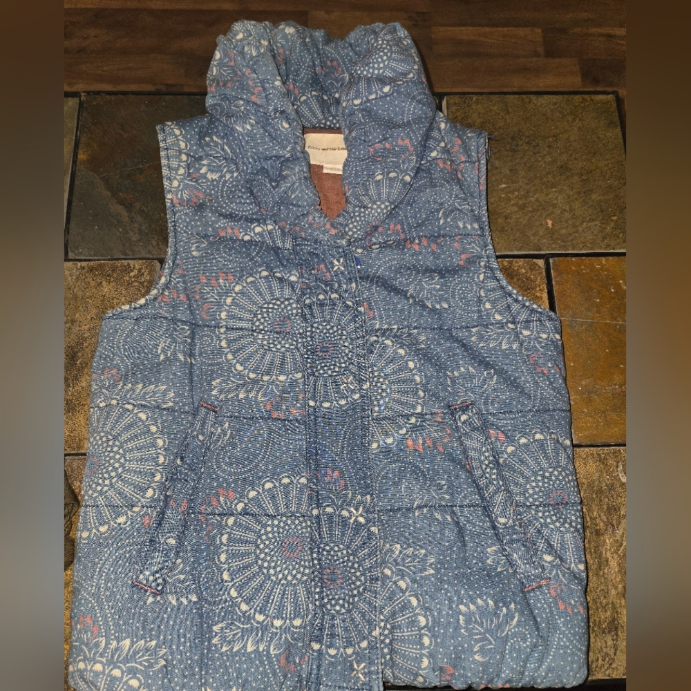 Pilcro and the Letterpress Blue Floral Puffer Vest